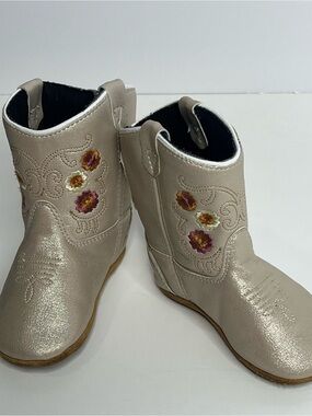 Lil Boot Barn Girls Metallic Cream Western Embroidered Boot Size 4